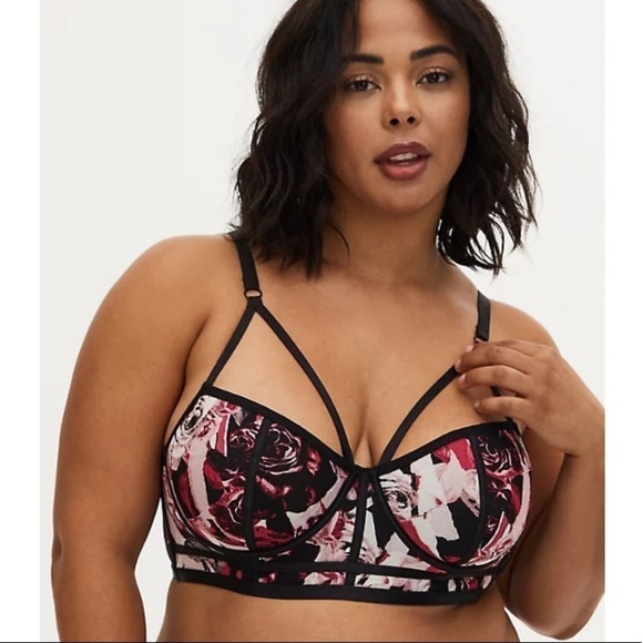 torrid Other - Torrid 1 BLACK PINK ROSE POWER MESH STRAPPY UNLINED UNDERWIRE LONGLINE BRALETTE